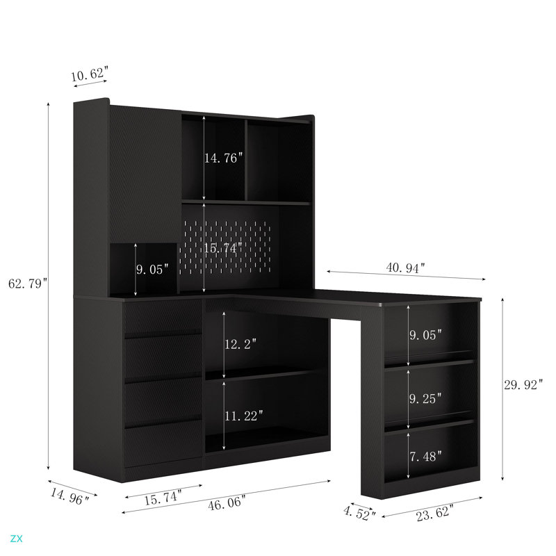 L Shaped Desk,Computer Desk With Drawers,Bookshelf,With LED Light,Modern Corner Desk,Home Office Desk,L-Shaped Study Table Writing Desk,Corner Gaming Computer Desk With Storage