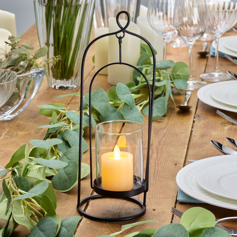 Black Metal and Clear Glass Hanging Candleholder