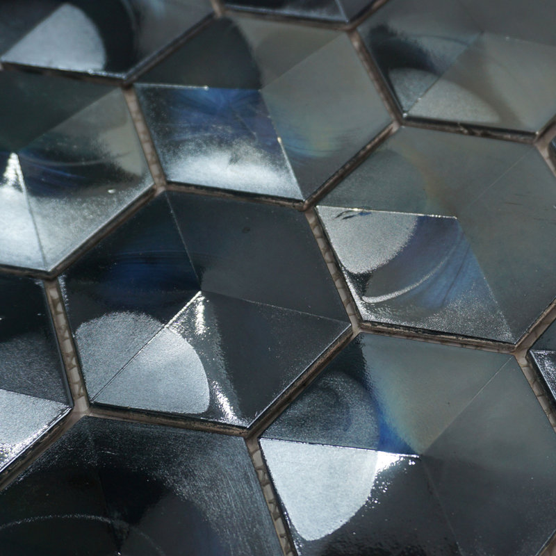 Aurora 10.32 in. x 11.82 in. Hexagon Glossy Glass Mosaic Tile, Blue