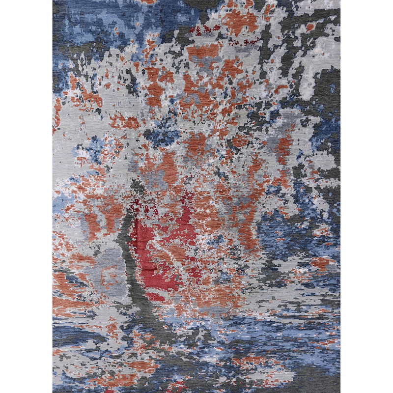 Tapis orange / bleu / gris, Rectangle 3 pi x 5 pi