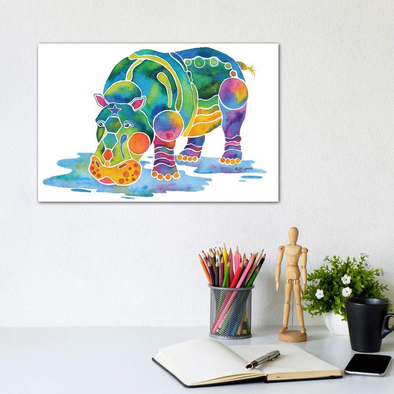 Hippopotame de Jo Lynch - impression d'art graphique, Toile tendue, Pas de tapis, H 8 po x l 12 po x P 0,75 po