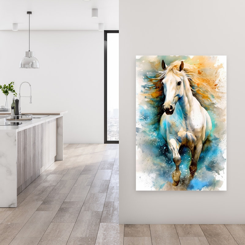 «Dynamic White Horse», reproduction d'art abstrait, paysage contemporain, cheval, H 48 po x l 32 po