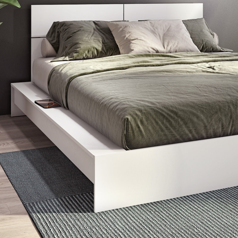ZEN OMEGA - Lit plateforme avec tête de lit - Assemblage facile, aucun sommier requis, Blanc, Queen
