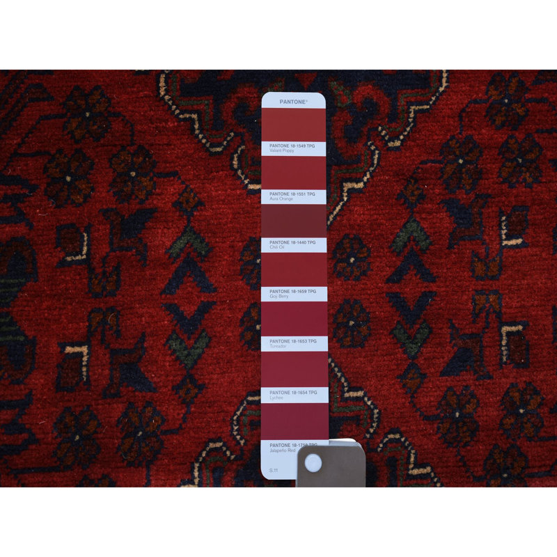Stojana One-of-a-Kind 3' x 9'7" New Age Runner Wool Area Rug in Navy and Red