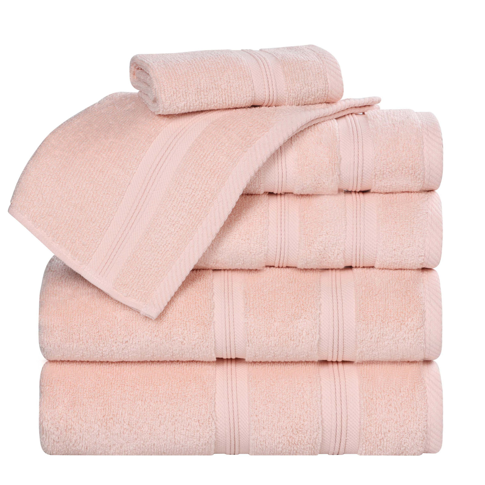 6-Piece Quick-Dry Cotton Towel Set, Peach