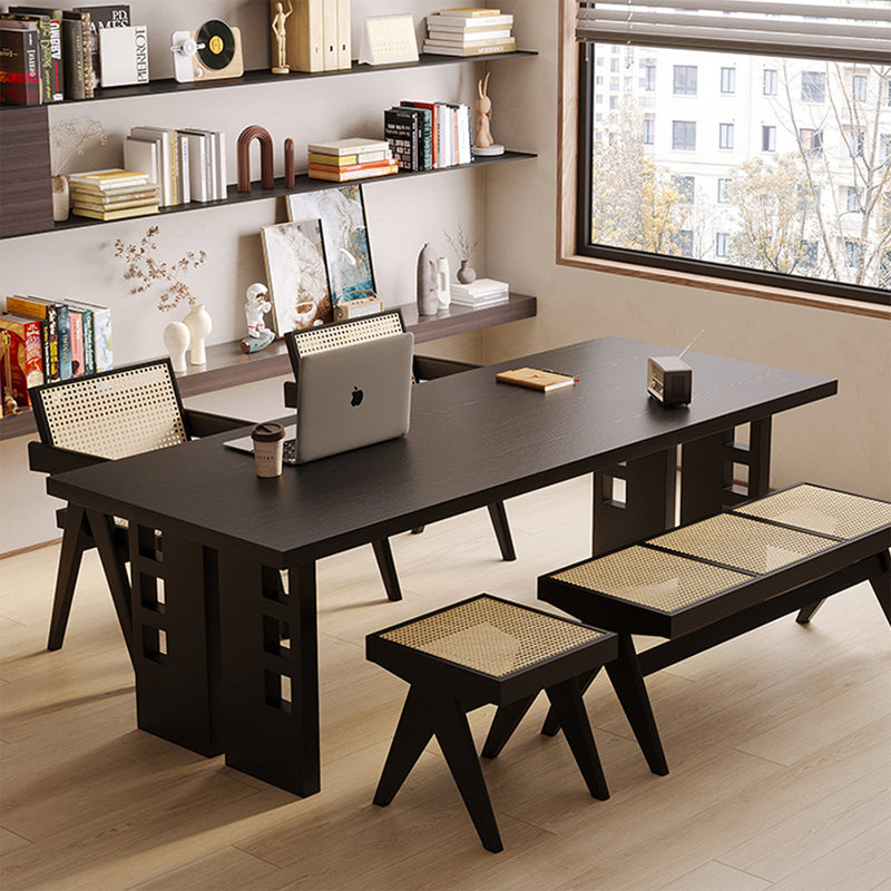 Bureau d'écriture rectangulaire en bois massif noir, H 29,53 po x l 70,87 po x P 31,5 po