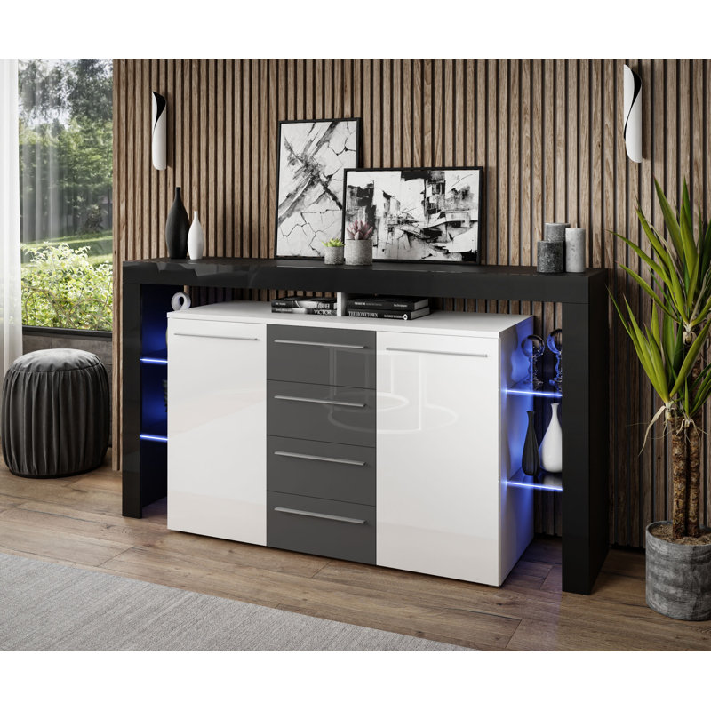 Allonte 170cm W 4 - Drawer Chest of Drawers, Grey/White/Black
