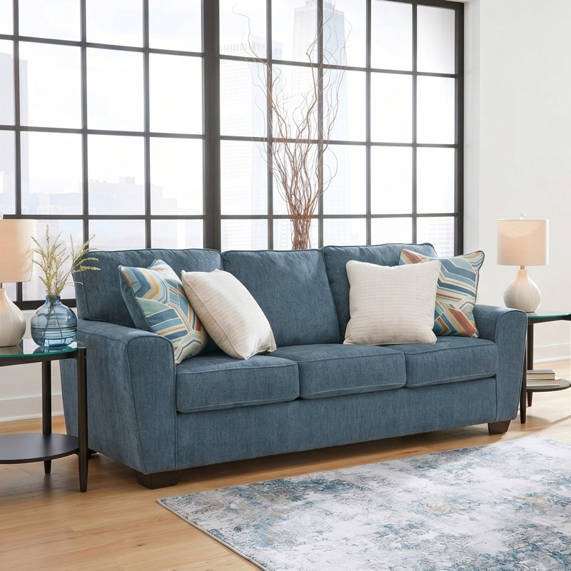 Cashton Upholstered 87'' Sleeper Sofa, Blue 100% Polyester