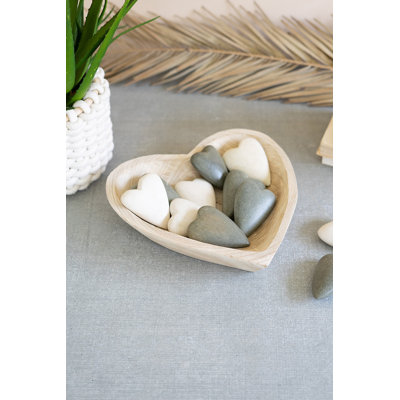  Set of Four Hand Carved Wood Heart Bowls Decorative Tabletop Decor Accent Natural Brown Finish