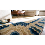Antique Medallion Wool Hand Knotted Pile Blue 1920s Rug