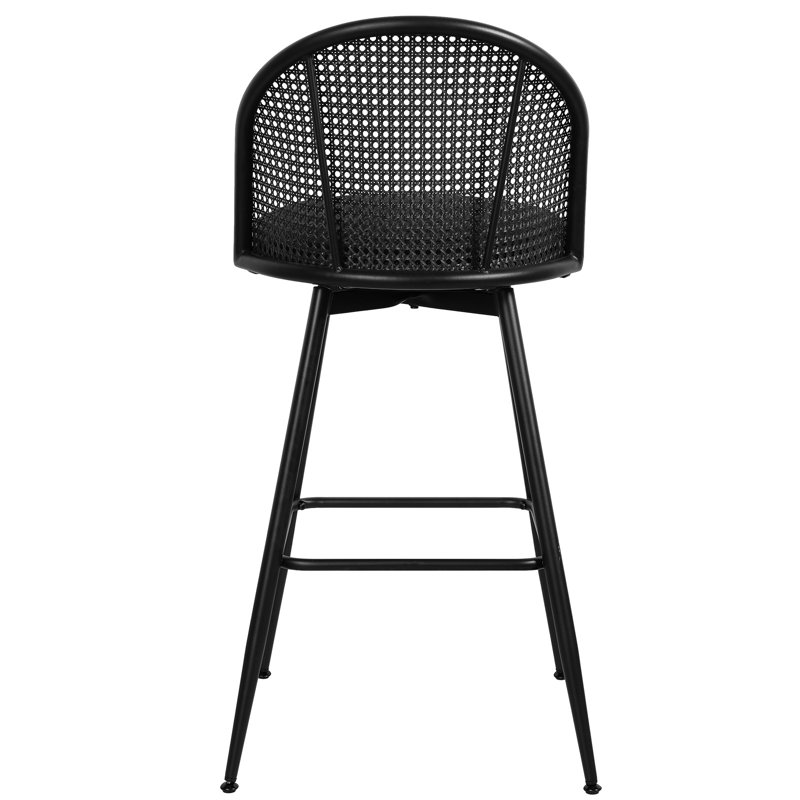 Black Metal Swivel Bar Stools with Rattan Backs, Set of 3