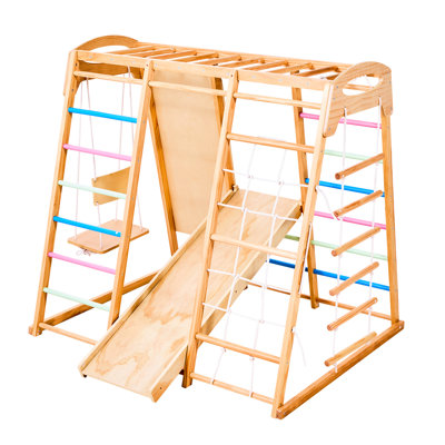 Indoor Playground Jungle Gym: 71 With Slide, Monkey Bar, And Climbing Net For Training Wooden Playground: Rock, Swing ' Sensory Balance