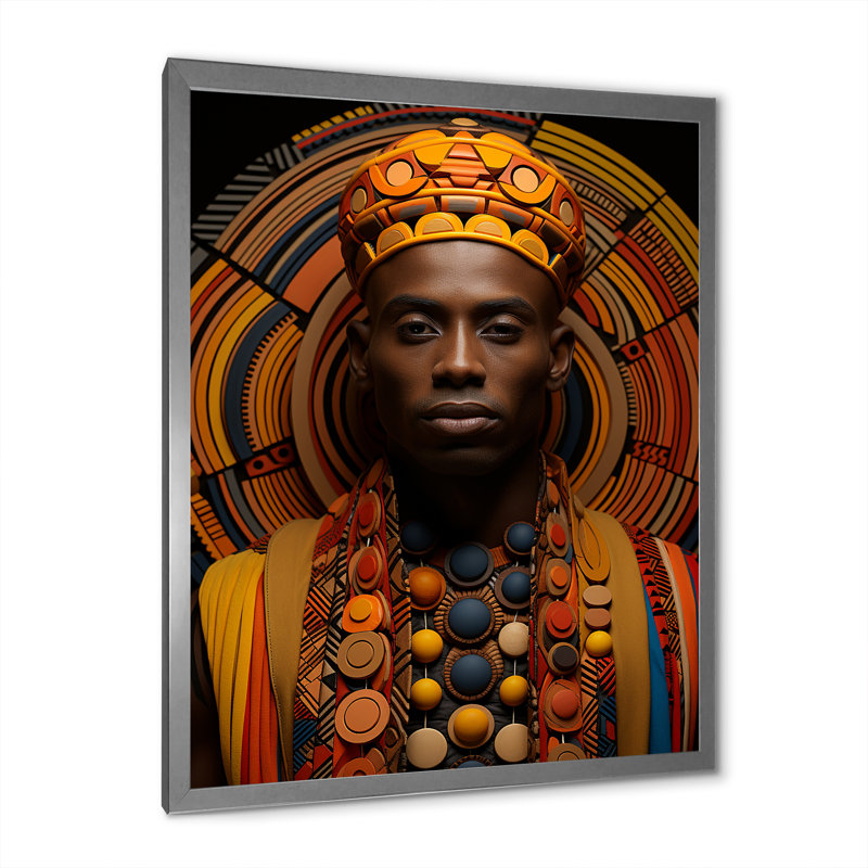 Jeimis tribal africain à motifs III, H 20 po x l 12 po x P 1 po, Cadre photo argenté