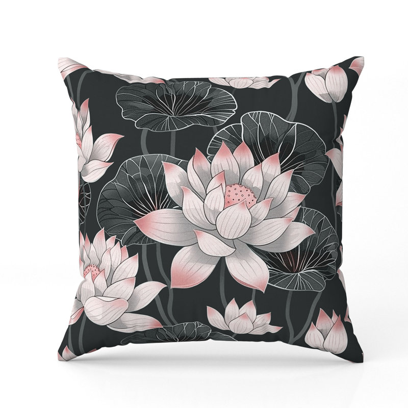 Coussin Lotus Dreams, H 18 po x l 18 po, Gris / Rose