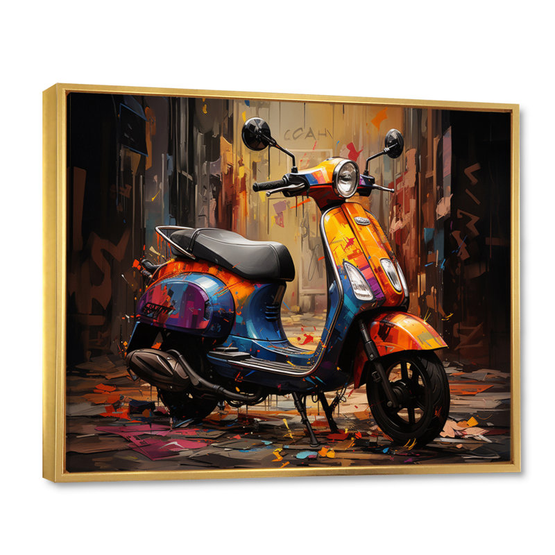 Trottinette orange et bleue, Cadre flottant doré, H 12 po x l 20 po x P 1 po