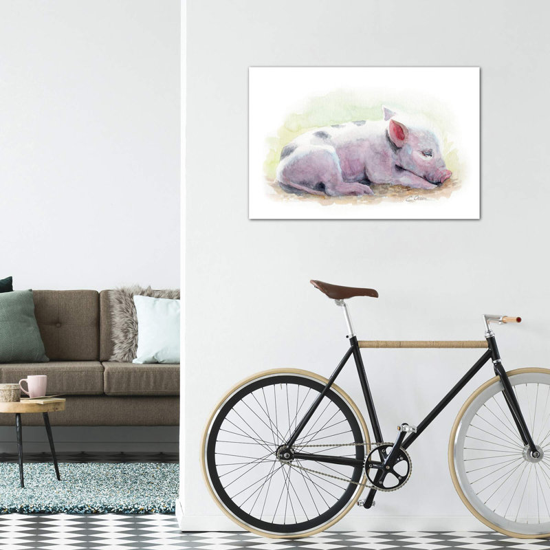 «Sleeping Farm Piglet», reproduction d'art, Toile tendue, Pas de tapis, H 8 po x l 12 po x P 0,75 po