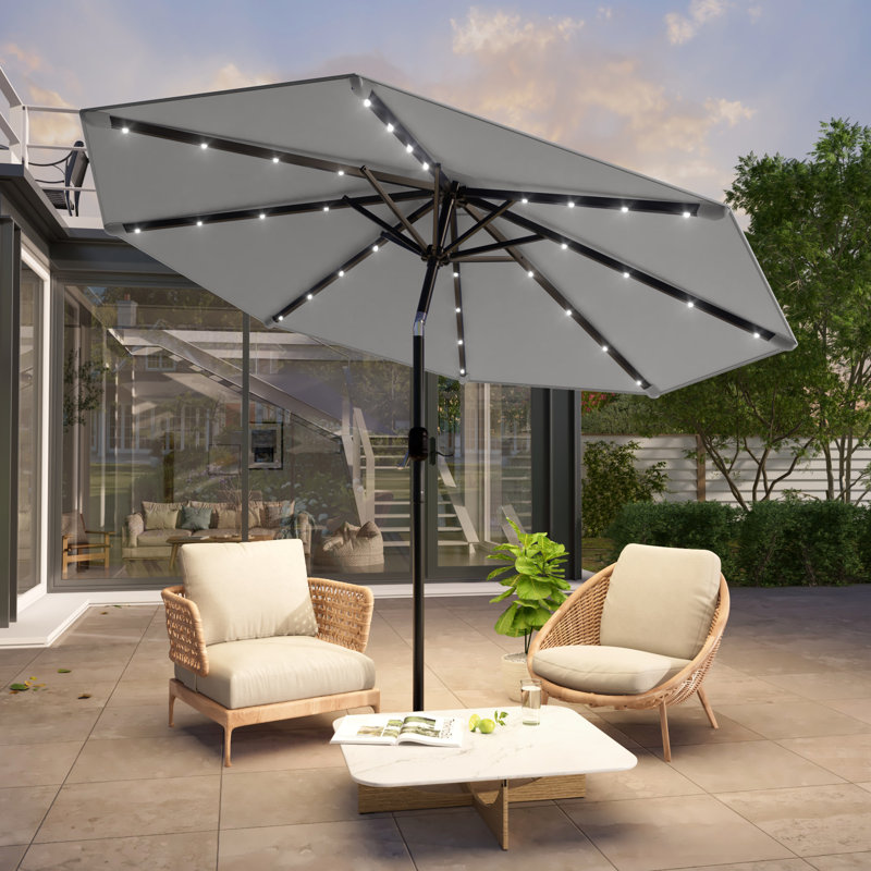 Parasol de marché avec lumières solaires, parasol de table pour la terrasse, Gris