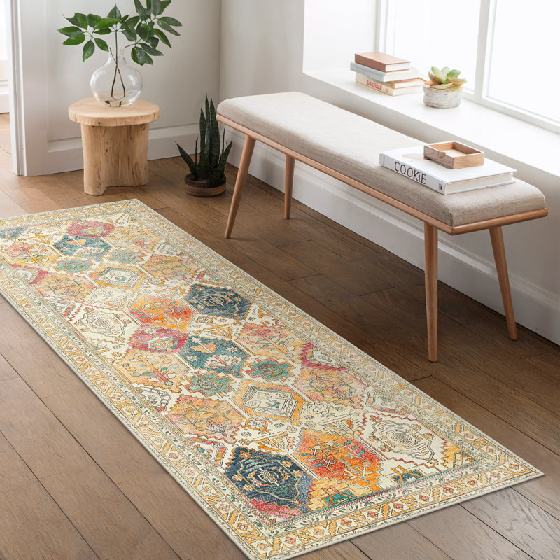 Machine Printed Area Rug, Runner 60 x 120 cm, Red/Beige