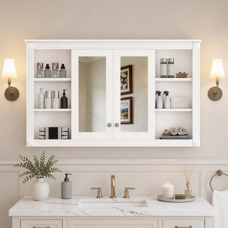 Armoire à pharmacie murale avec tablette réglable et rangement ouvert à accès rapide, White