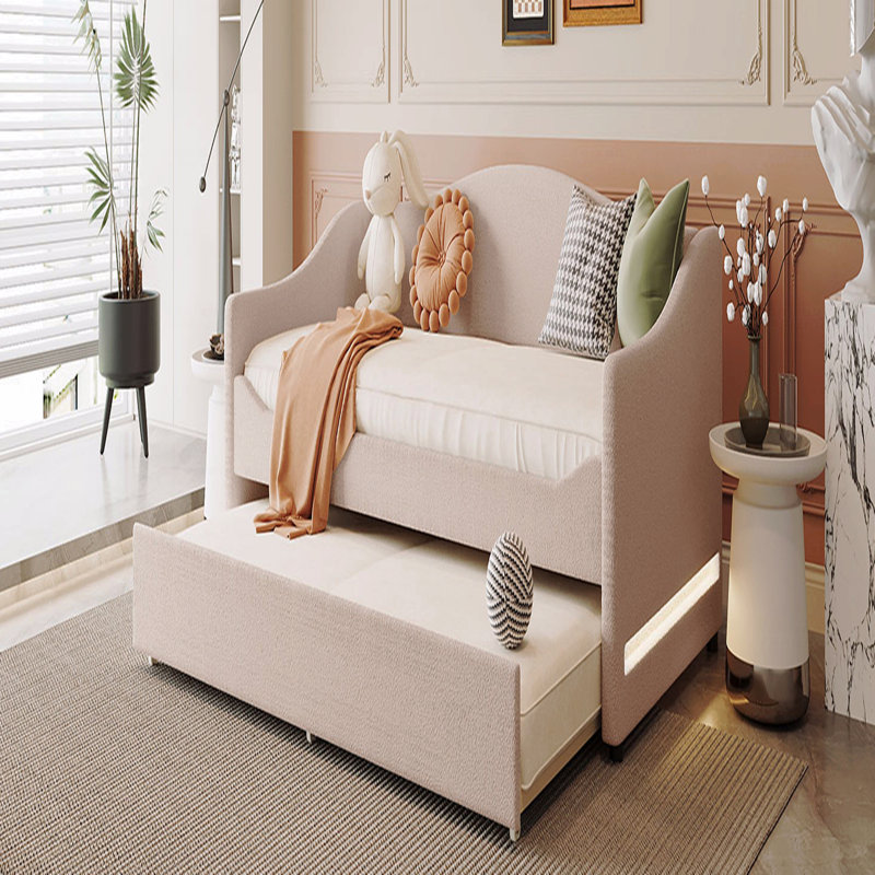 Lit de jour rembourré Teddy, Beige, Lit simple