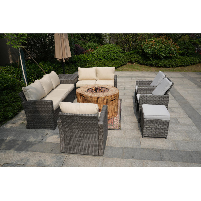 Ensemble de conversation en osier / rotin pour 10 personnes avec coussins Bogdan, Beige / gris clair, gris