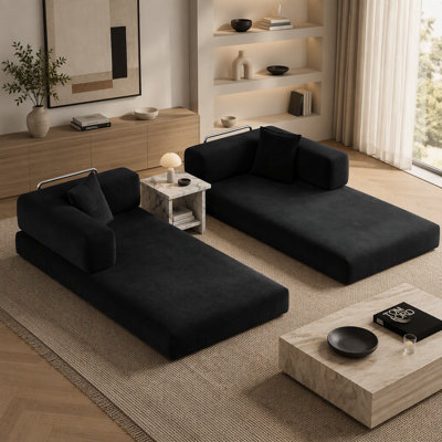 Canapé-lit convertible 79 po Teddy Couch 79 po, canapé en velours côtelé 5 en 1 avec mousse haute densité, dossier et accoudoirs en métal, housse lavable et poches latérales, noir