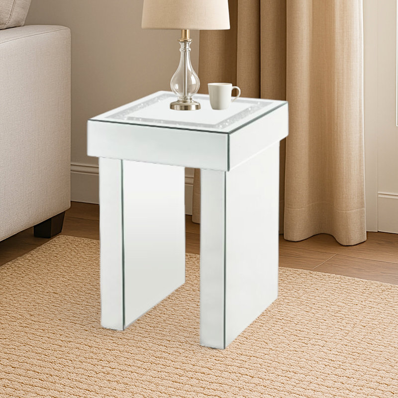 Élégante table de bout en miroir et faux diamant Ravine