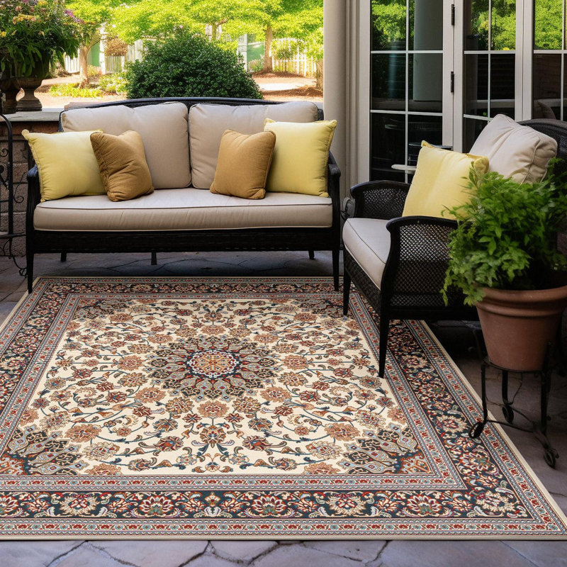 Washable Oriental Indoor / Outdoor Rug, Square 7'10"