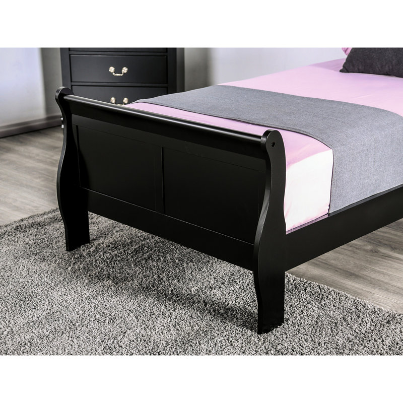 Lit noir de taille grand lit, style transitionnel, cadre en bois massif pour la chambre à coucher, tiroir anglais, preuve, fondation de taille contemporaine requise avec design, bois, étui de preuve, nécessite