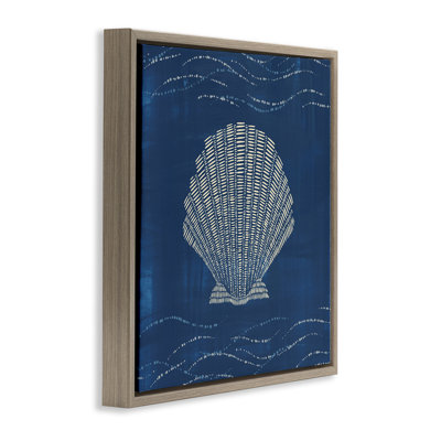 Clam Shell on Blue Framed Floater Canvas Wall Art by Jetty Home, LLC