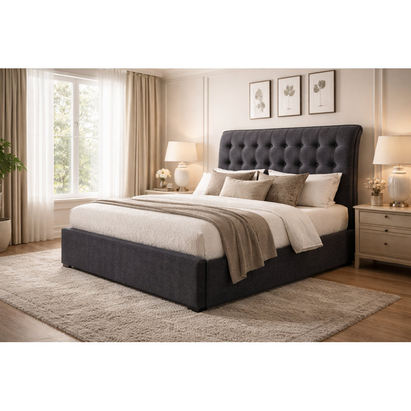 Midtown Upholstered Bed, Dark Grey, Double (4'6)