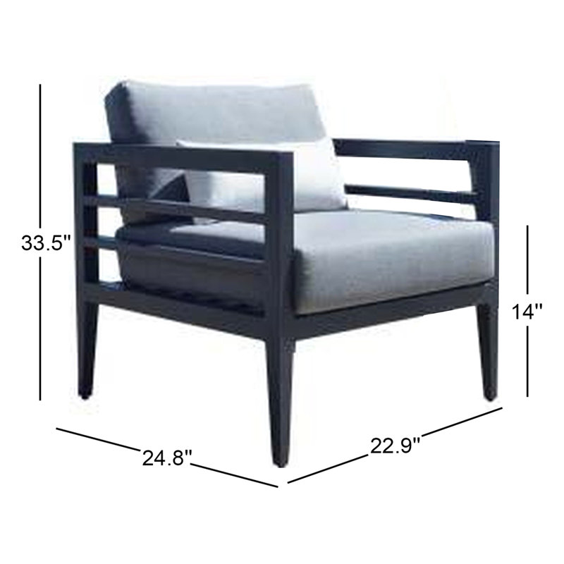 Winthrop Wicker Premium All-Weather Wicker Outdoor Dining Armchair with Sunbrella® Cushion, Gray Frame/Navy Cushion