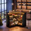 Armoire de bar en forme de L de 51,2 po avec porte-verres à pied, unité de bar d'angle à 4 niveaux, table de bar à vin avec alcool moderne et bureau de réception pour la maison, noir