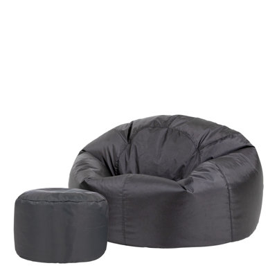 icon Kingston Adult Classic Indoor Outdoor Bean Bag & Square Footstool Pouffe Black