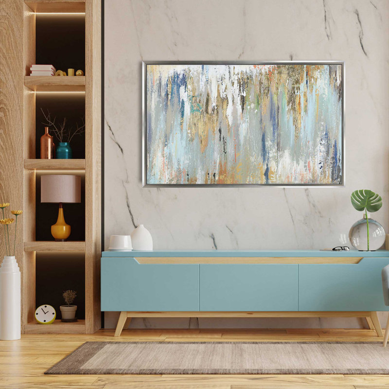 Blue Gold Illusion - peinture sur toile, H 27,5 po x l 43,5 po, Impression encadrée, Argent argent