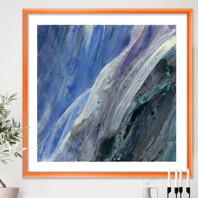 «Black and Blue Abstract Water Painting», reproduction d'art sur toile, H 16 po x l 16 po x P 1 po, Cadre orangé