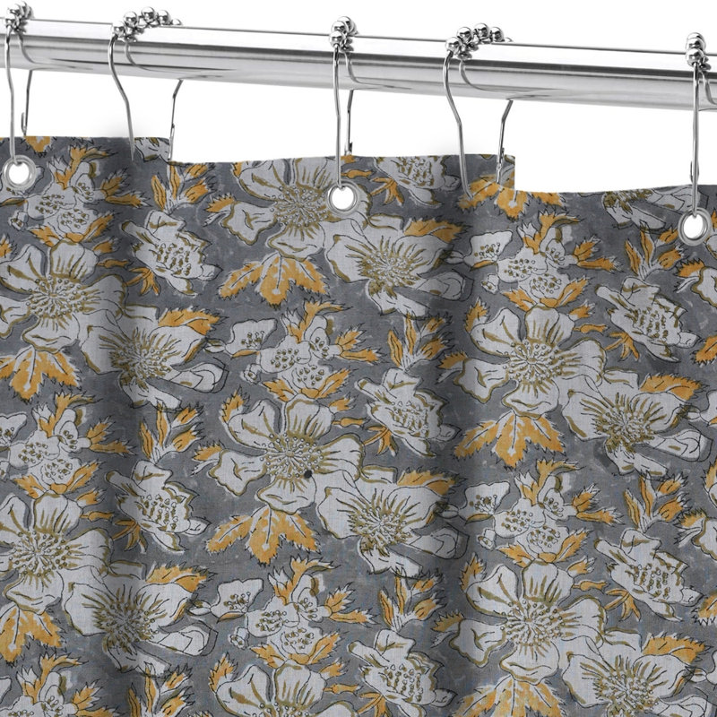 Rideau de douche Botanical Block Fait à la main par | Décoration de salle de bain calme, feuille de papaye, gris