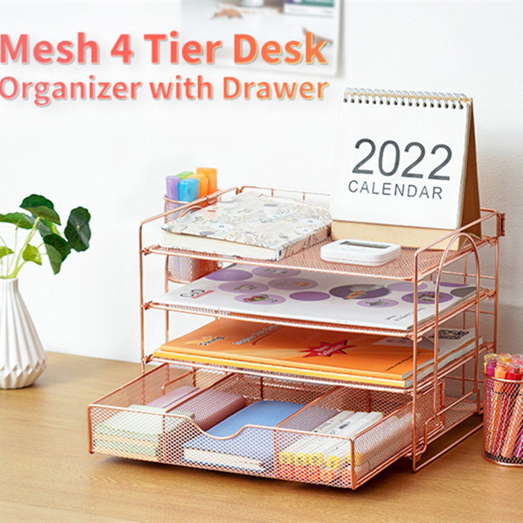 Gold Desk Organizer with Drawer