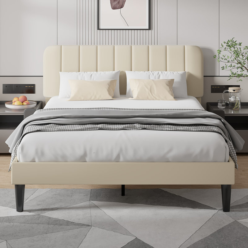 Shasta Double Size Upholstered Beds, Modern Platform Bed Frame with Adjustable Headboard, Wooden Slats Support, No Box Spring Needed