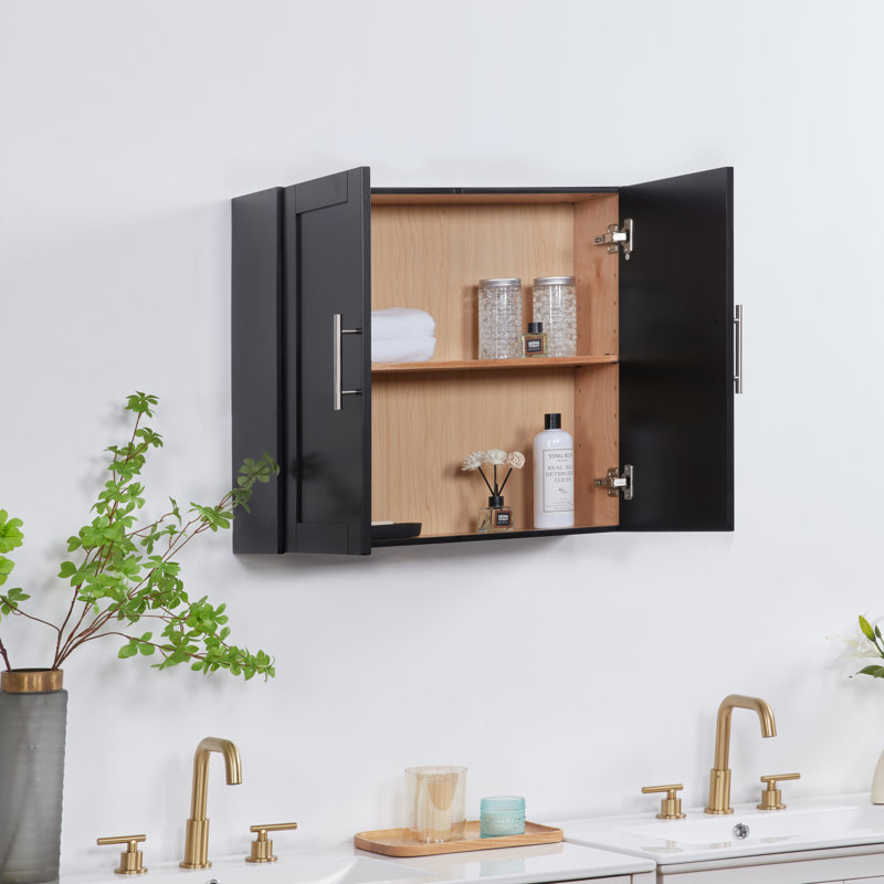 Armoire suspendue en bois avec portes et tablettes, rangement de salle de bain mural, armoire à pharmacie polyvalente (l 24 po x H 24 po)