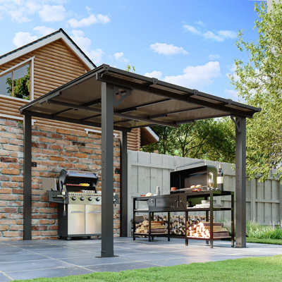 east end patio 8.2 ft gazebo umbrella pole size Kozyard Apollo 12 ft. x 14 ft. Wood Like Aluminum Hardtop with Galvanized Steel Roof and Mosquito Net opening effortlessly akin to your everyday rain umbrella Market Patio Umbrella | Fade-Proof,