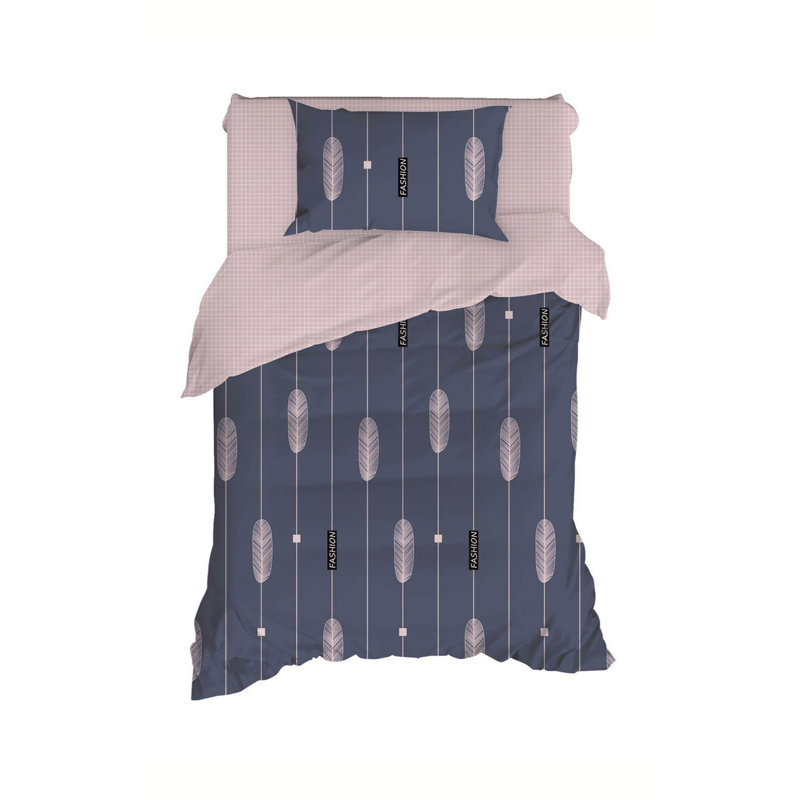 Ensemble de housse de couette 100% coton rose / blanc Ronneshia, Bleu foncé / rose