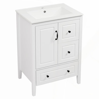 24 Inch Bathroom Vanity with Sink, Soft-Closing Drawers, and Retro Metal Handles for Timeless Elegance