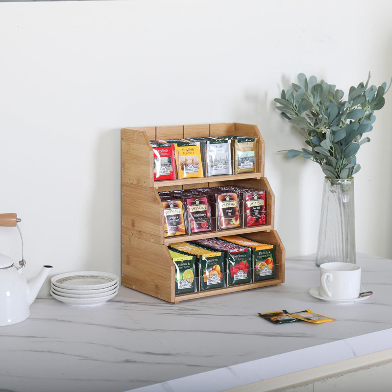 Support de rangement pour sachet de thé en bambou empilable à 3 couches pour sachets de thé