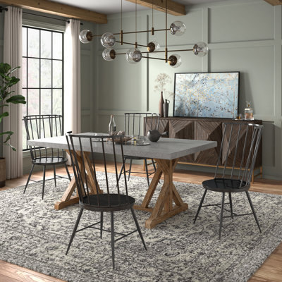 Durga Rustic Pine Frame Concrete Veneer Top Dining Table And Windsor Chairs Set - Full Concrete Veneer Top Table And 4 Chairs