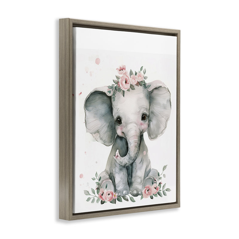  «Nursery Floral Elephant Floater», art mural sur toile par LSR Design Studio, H 31 po x l 25 po