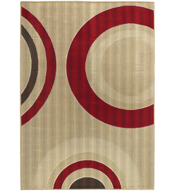 Bunce Authentic Machine Woven Tan Beige Red Circular Polypropylene Indoor/Outdoor Area Rug, Rectangle 2'6" x 4'4"