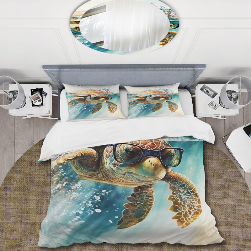 Ensemble de housse de couette Turtle With Glasses In The Ocean III - Turtle