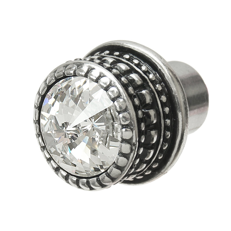 Poignée ronde en cachemire avec un cristal Swarovski transparent de 16 mm Rivoli, Argent argent
