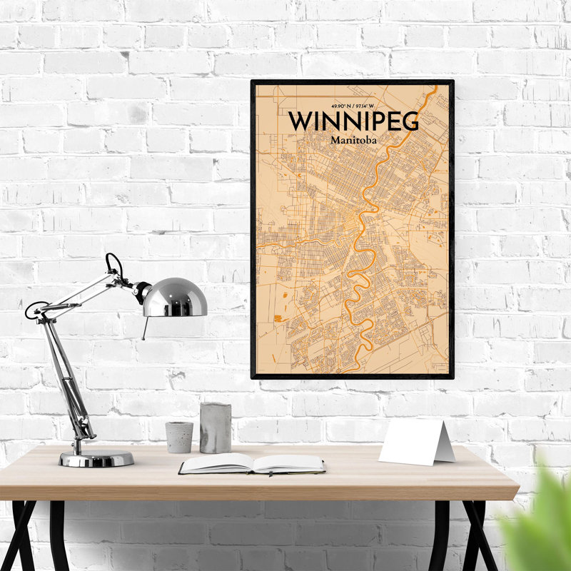 Winnipeg, carte de la ville, impression rétro, H 36 po x l 24 po